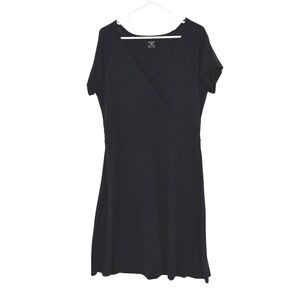 Horny Toad Toad&Co Womens XL Black V Neck Surplice Short Sleeve Knit Mini Dress